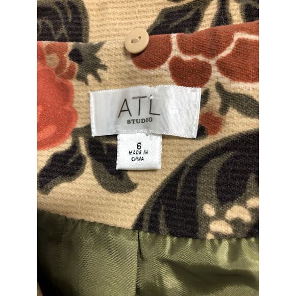 ATL Studio Brown Paisly 6 Jacket without Removable Faux Fur Trim Office Siren - Picture 6 of 9